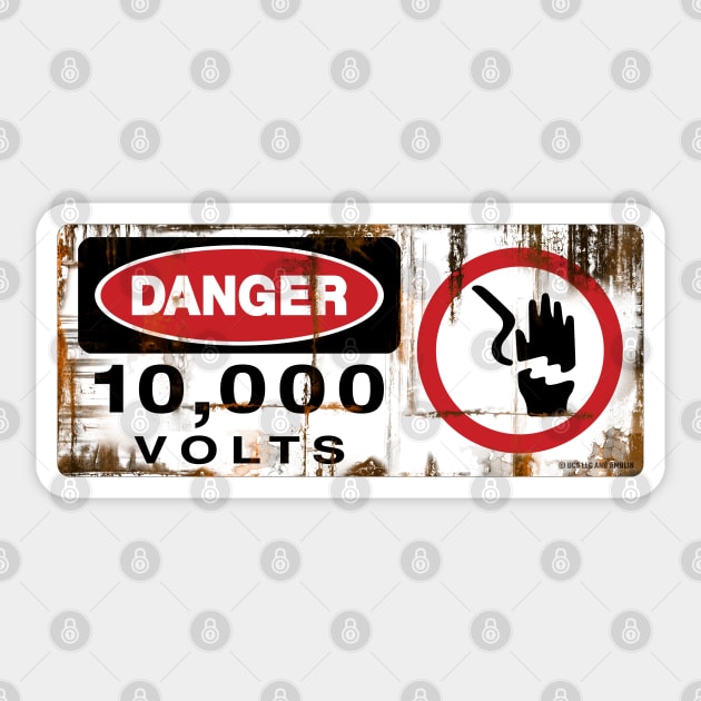 Danger! 10,000 Volts - Park Electric Fence Sign Sticker by Jurassic Merch